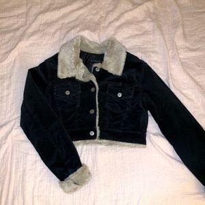 Clash Faux Fur Cropped Button Corduroy Jacket-S